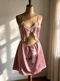 Pink Satin Cut Out Mini Dress | Lace Detail | Butterfly Size small 8-10