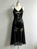 Gothic Cross Dress -  Satin Sheer Hem Midi - Size 6