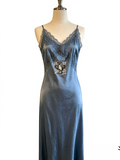 MEDUSA'S REVENGE – Slate Blue Gothic Lace Slip Dress -Size 10
