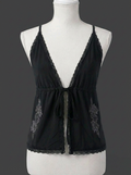 Backless Black Dagger & Rose Lace Camisole – Dark Romance Adjustable Top - Size L- 14 - 16 UK