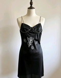 Black Satin Angel Mini Dress - Size 6