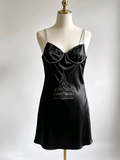 Black Satin Mini Dress Viking church with swords -Size 8
