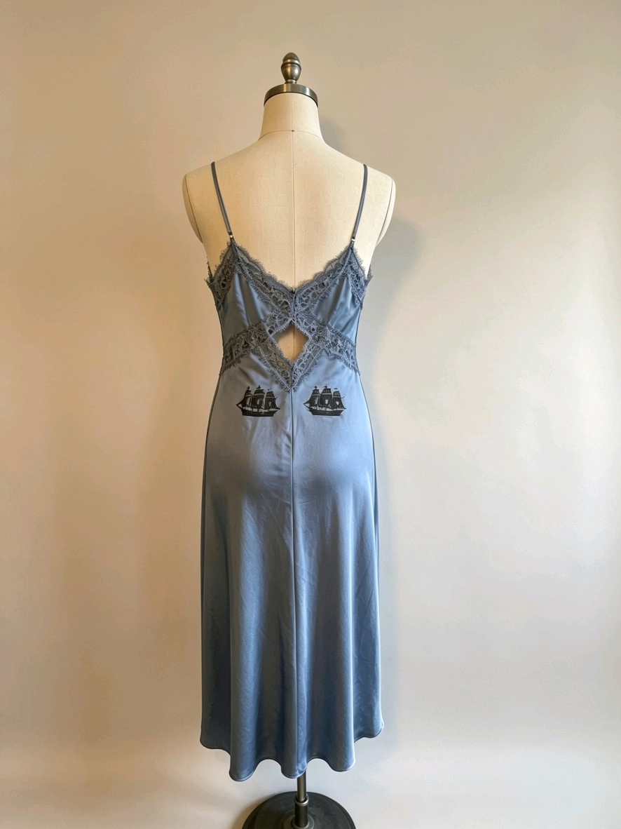 MEDUSA'S REVENGE – Slate Blue Gothic Lace Slip Dress -Size 10