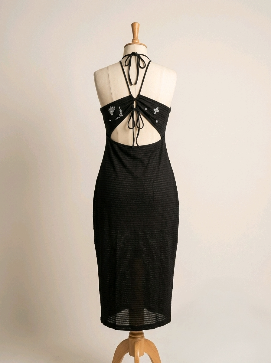 Black Gothic Textured Midi Dress – Size 20