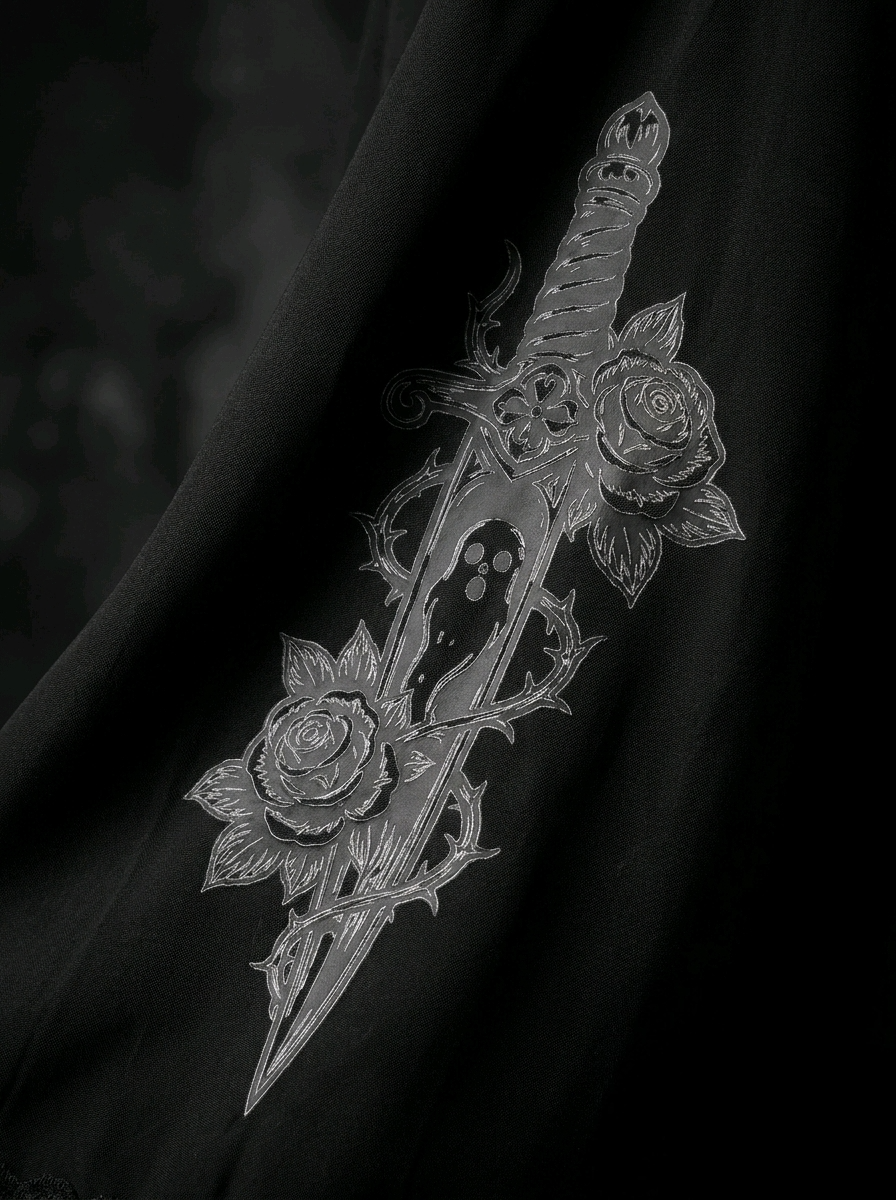 Backless Black Dagger & Rose Lace Camisole – Dark Romance Adjustable Top - Size L- 14 - 16 UK