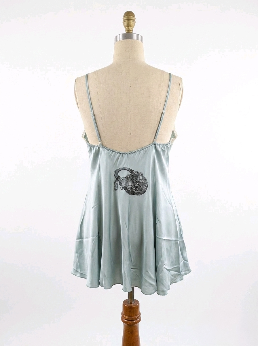 Unicorn & Mace Satin Slip Dress – Soft Green Gothic Whimsy