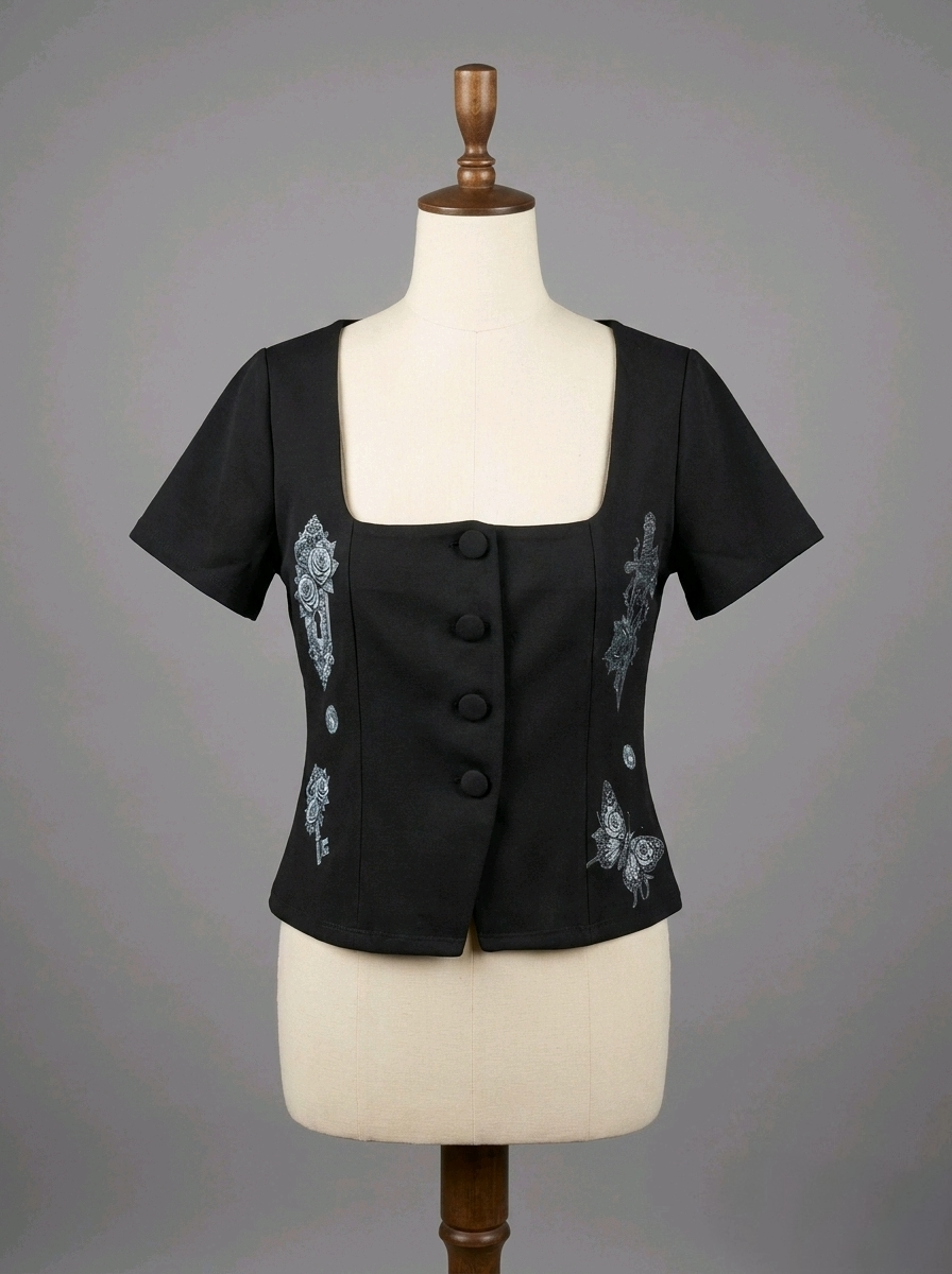 Ornate Gothic Black Fitted Top  - The Mourning - Size 10