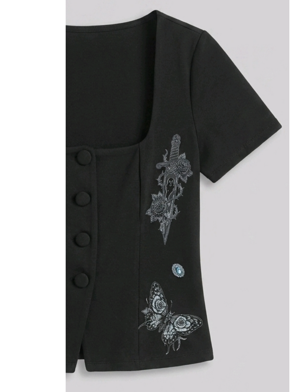 Ornate Gothic Black Fitted Top  - The Mourning - Size 10