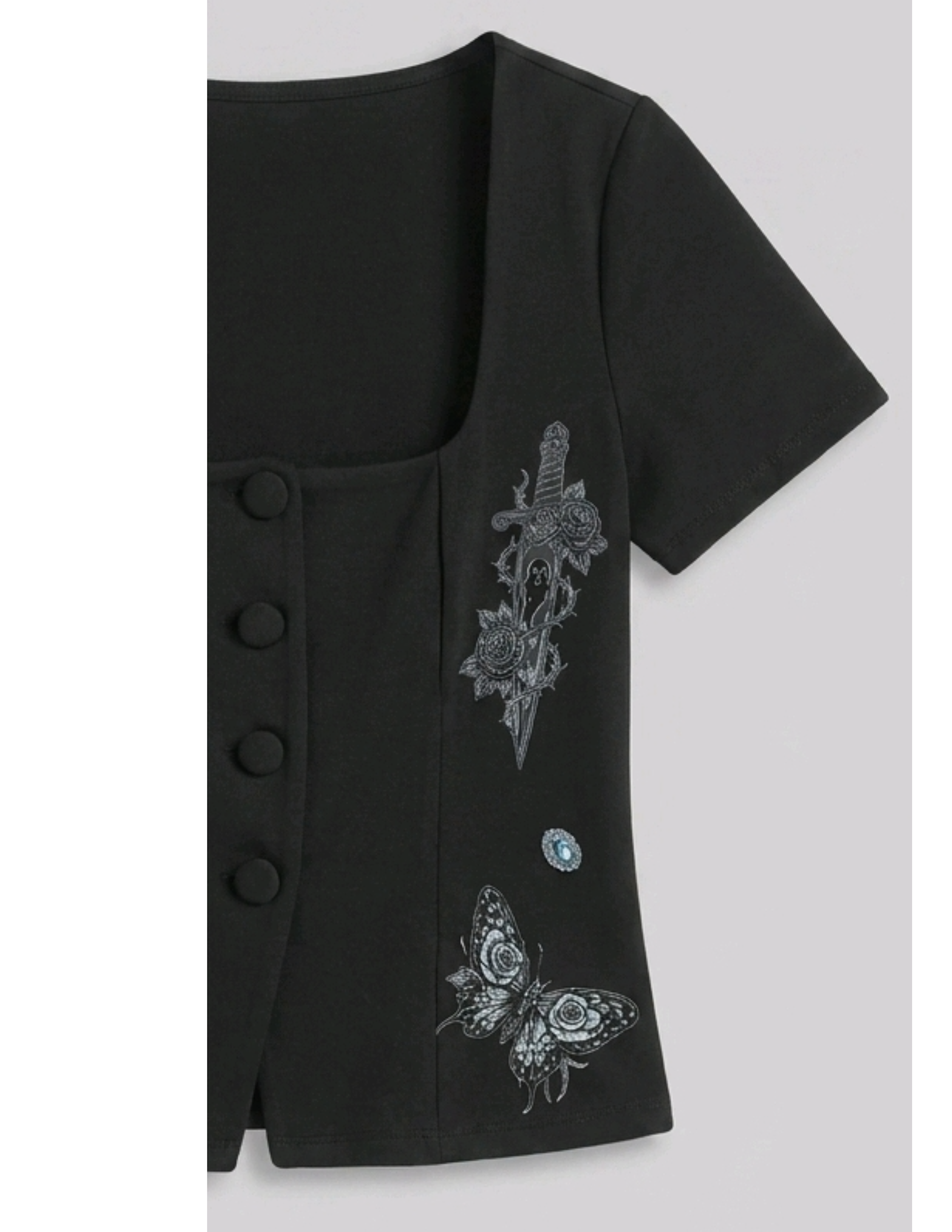 Ornate Gothic Black Fitted Top  - The Mourning - Size 10