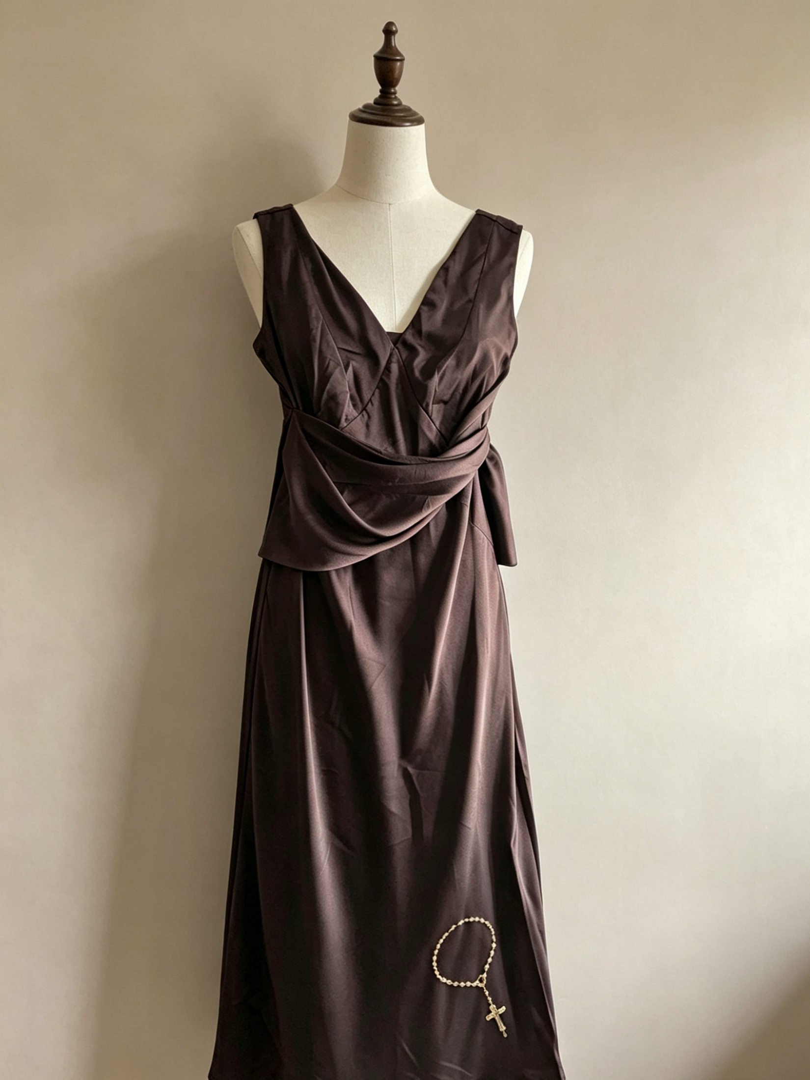 Vespers of the Veil Deep Brown Satin Midi Dress - Size 20
