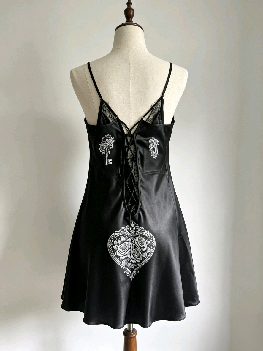 Secrets of the Crypt -  Black Satin Robyn Dress Size 8-10