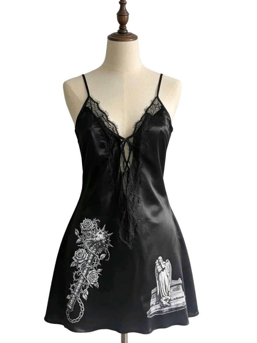 Secrets of the Crypt -  Black Satin Robyn Dress Size 8-10