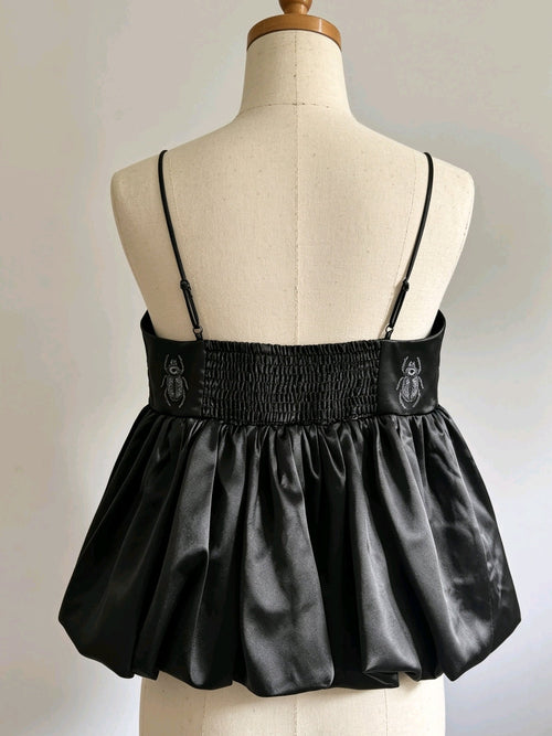 Black Satin Cross and Bug Bubble Hem Cami - Size 12