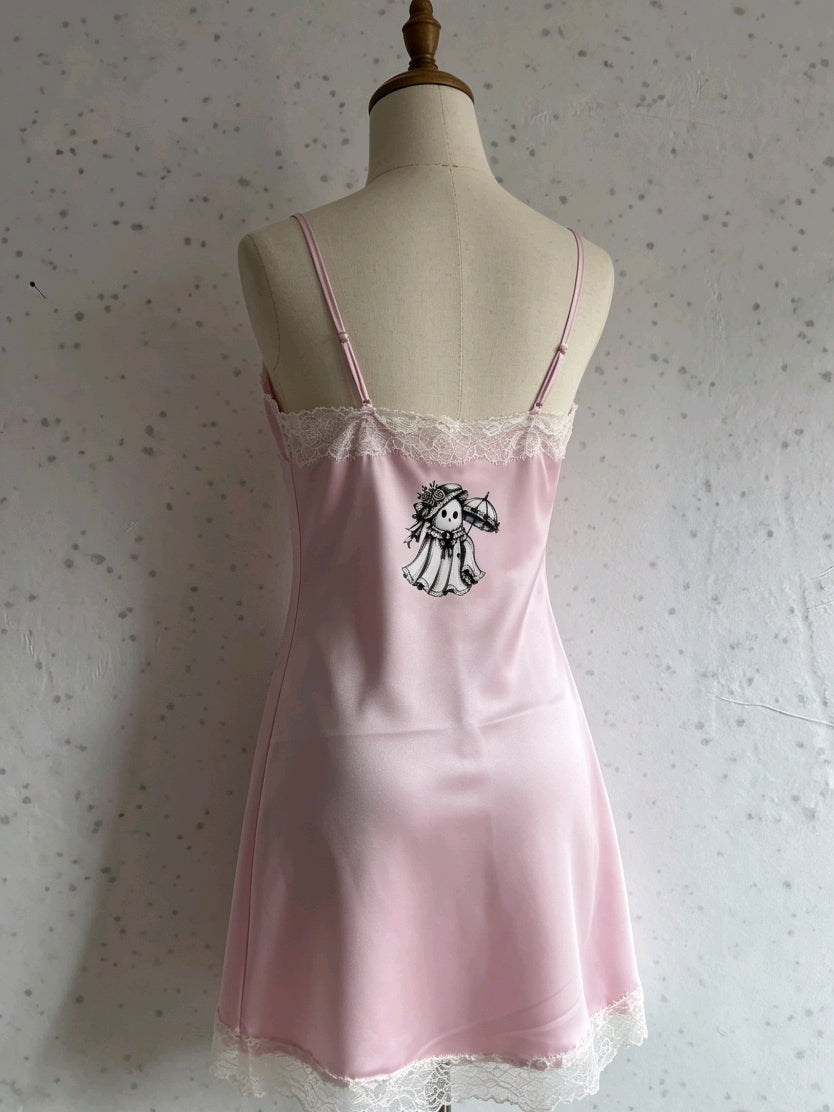 My Ghost Baby Pink Satin Lace Slip Dress - Size 8
