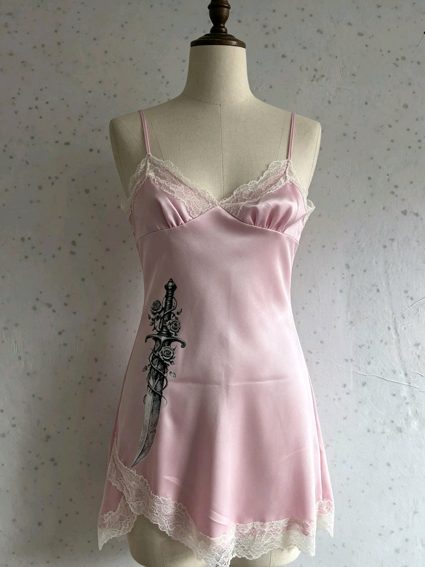 My Ghost Baby Pink Satin Lace Slip Dress - Size 8